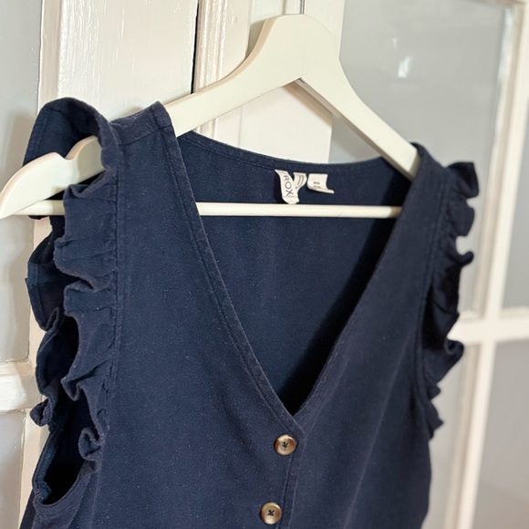 Navy Blue Roxy Ruffle Sleeve Button-Down Top - Picture 2 of 5